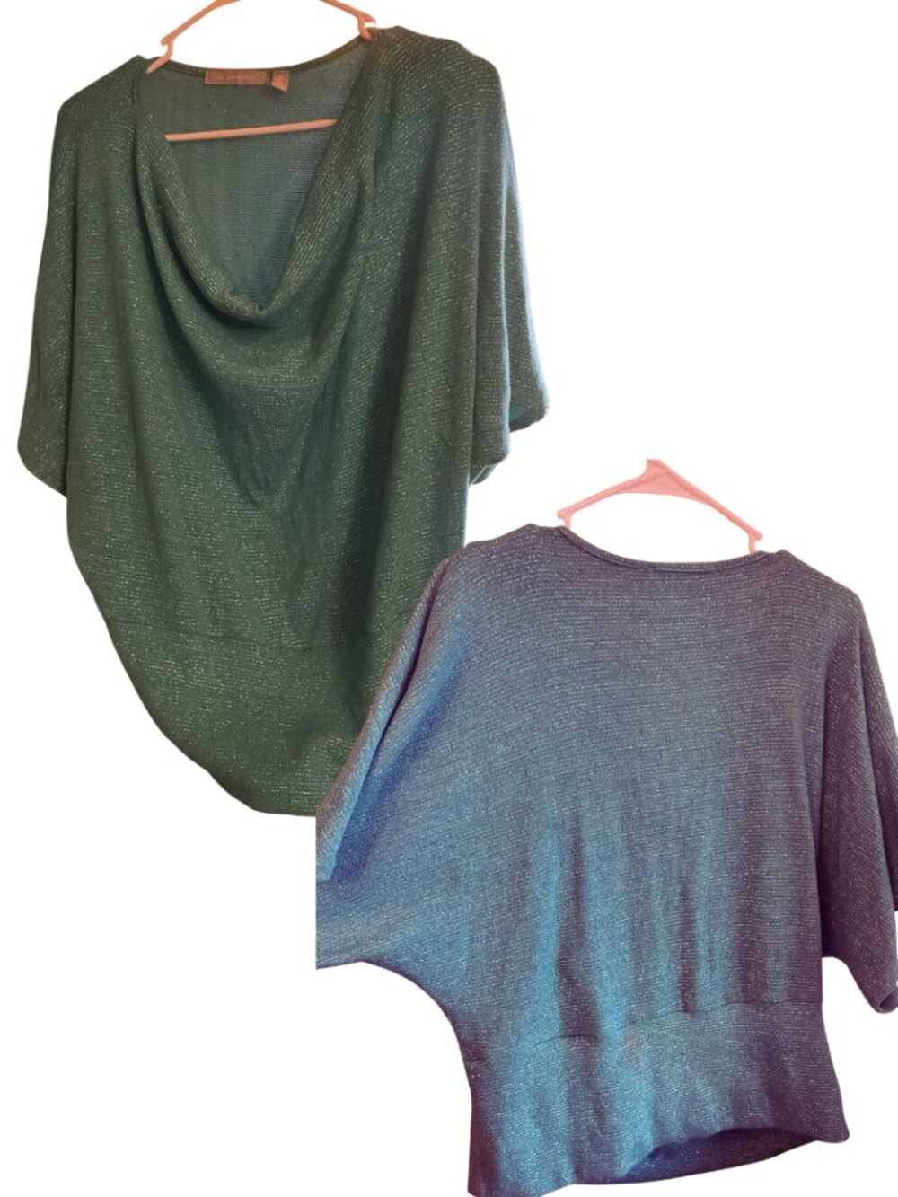 NY Collection~Teal Green~Metallic Shimmer~Cowl Neck Dolman Top Blouse~XL